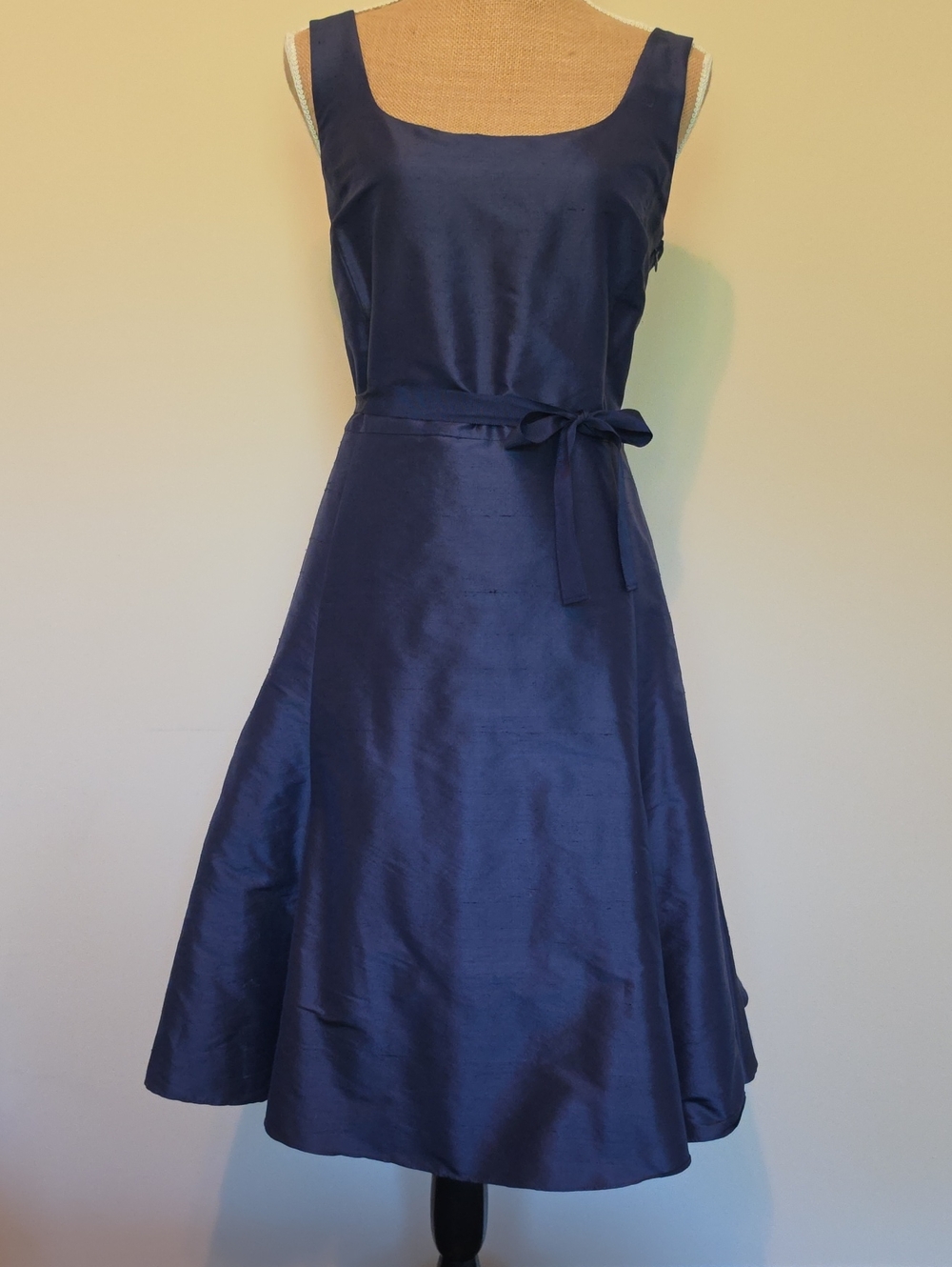 Ralph Lauren Navy Satin Scoop-Neck Cocktail Dress with Self Tie